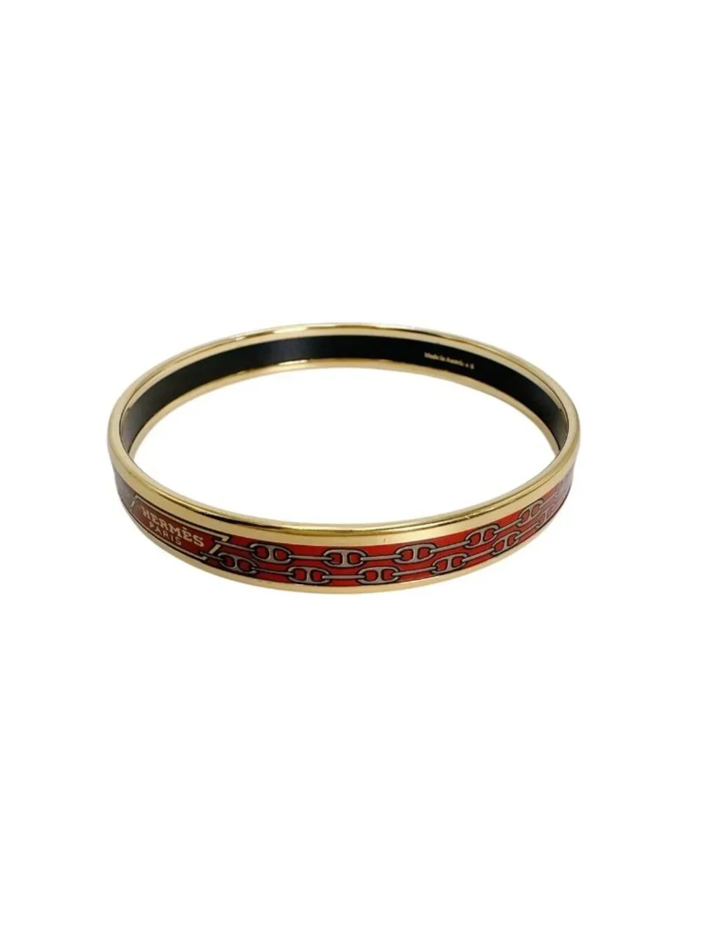 Hermes Rouge Boule Emailles PM Bangle Gold Bracelet
